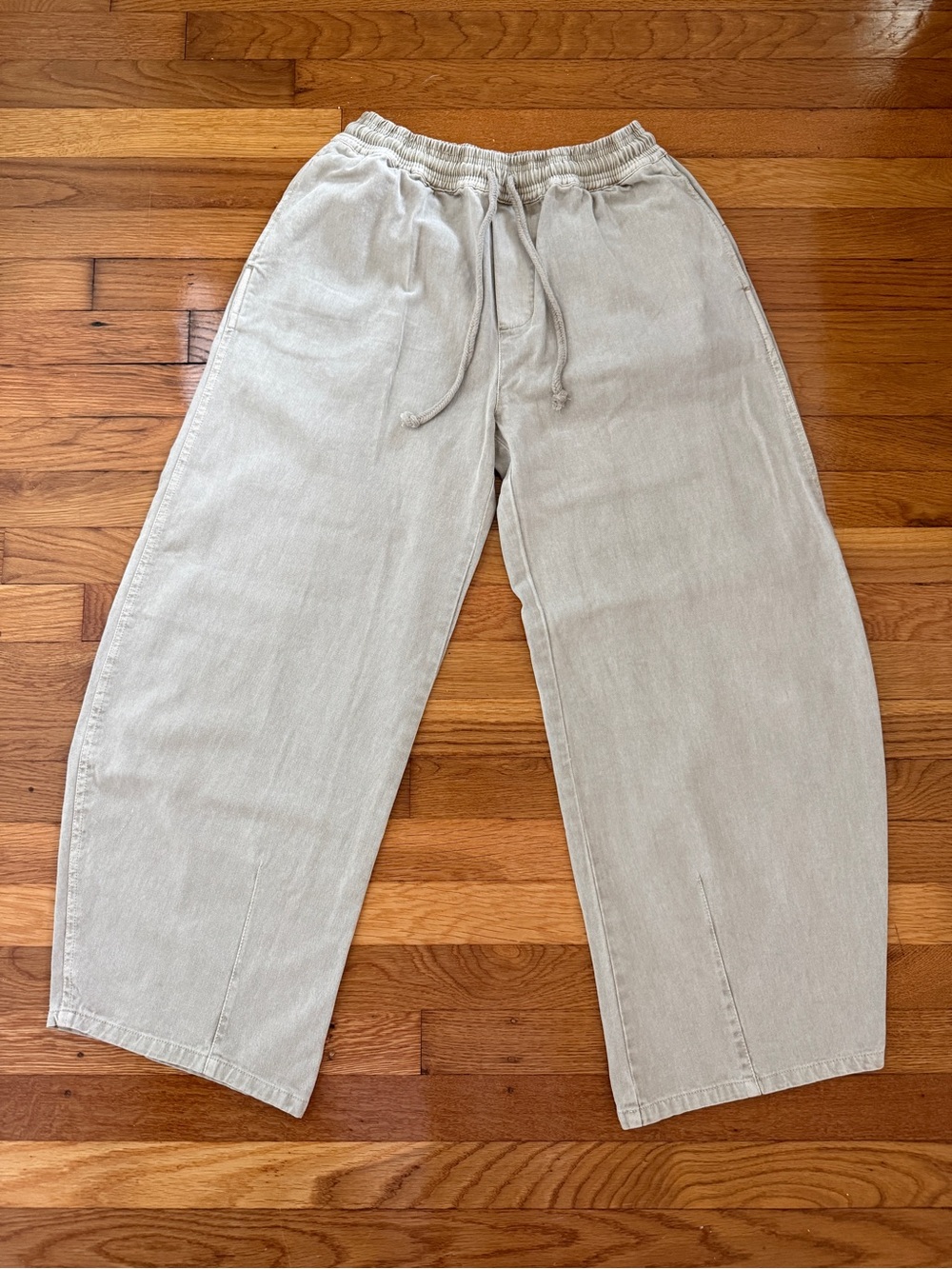 Free People Beige Wide Leg Drawstring Pants